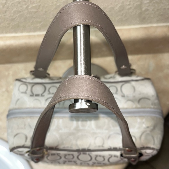 Salvatore Ferragamo AU-21 6841 Gray Signature Logo Canvas Satchel Leather - Picture 14 of 15
